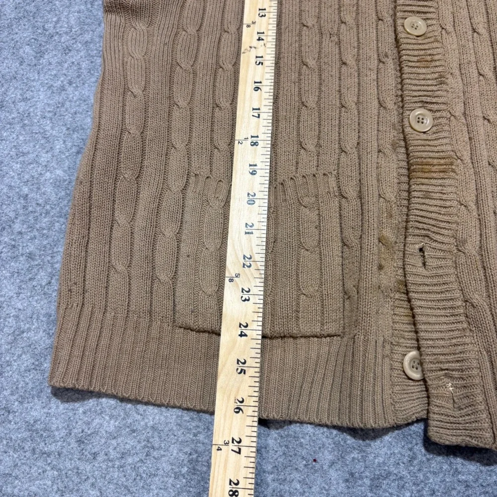 Vintage Kings Road Sears Mens Cable Knit Cardigan Sweater Vest Tan XL Acrylic